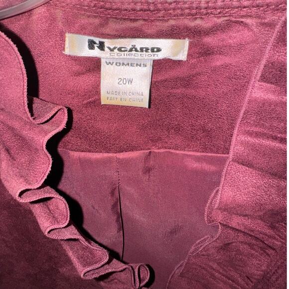 Nygard Ultra Suede Ruffle Jacket 20W – Wine, Princess Seams, Chic Fit - Picture 8 of 9